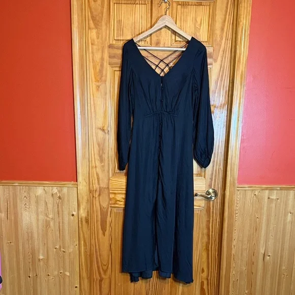 Free People Black Long Sleeve Dress with Lattice Back - Picture 4 of 13